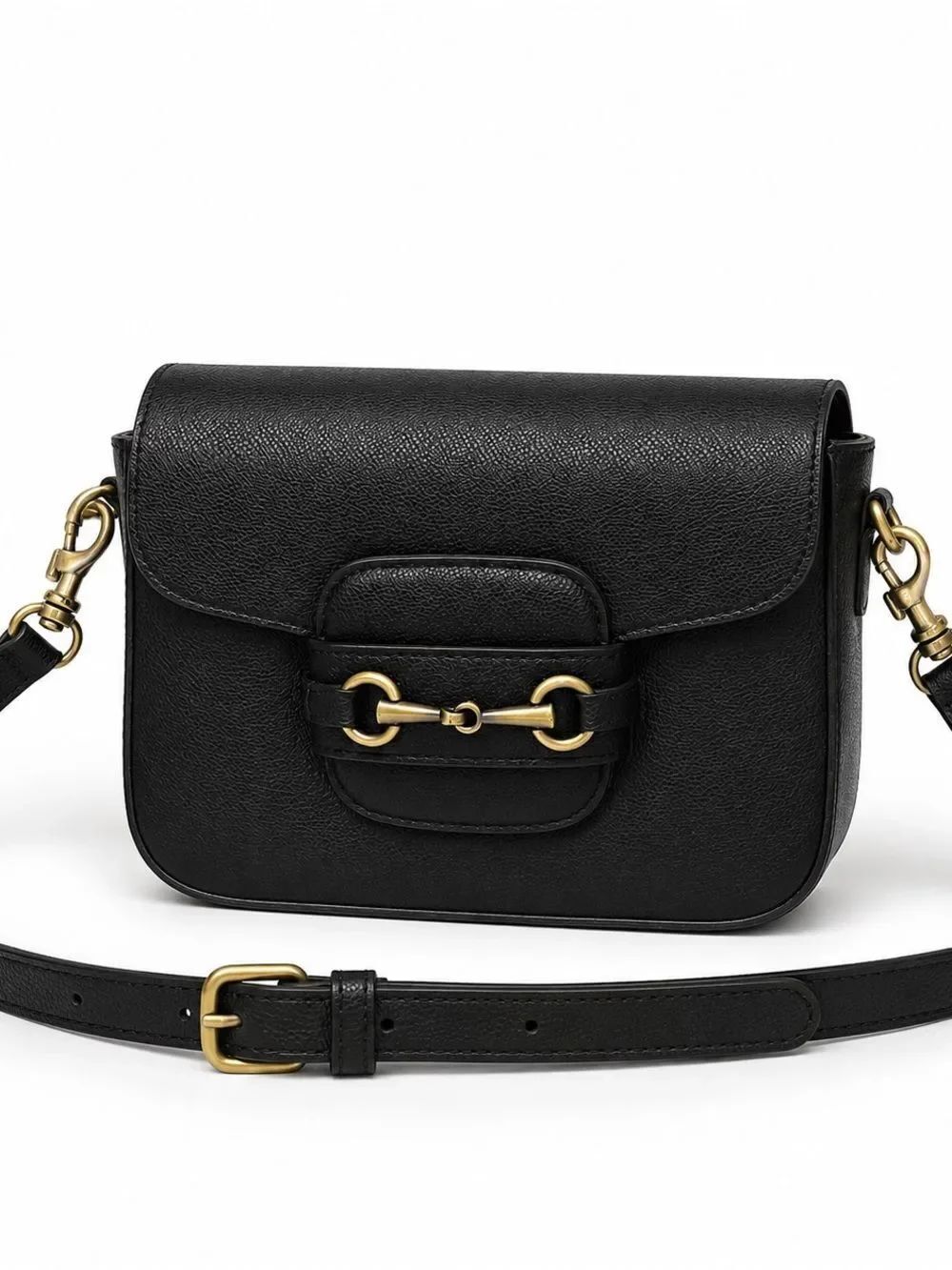 Vera Pelle Italian Leather Horsebit Crossbody Bag Black Quiet Luxury NWOT
